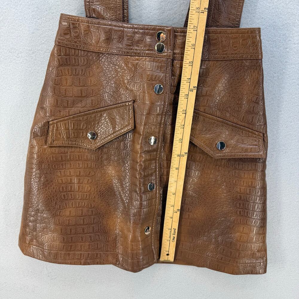 Zara Skirt Women's XS Brown Croc Embossed Vegan Leather Suspenders Miniskirt - Picture 9 of 10
